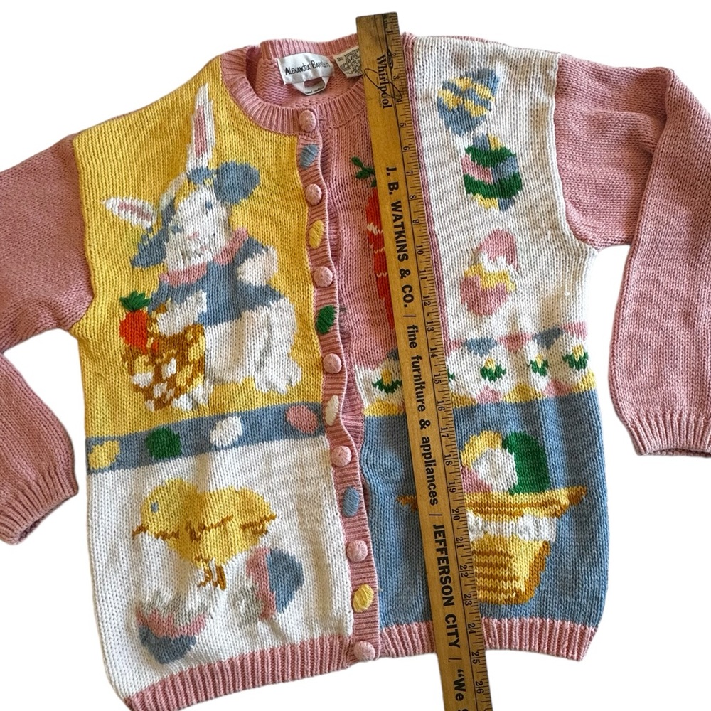 Alexandra Bartlett size LARGE Easter Sweater cardigan Pink bunny eggs Vintage - Picture 15 of 16